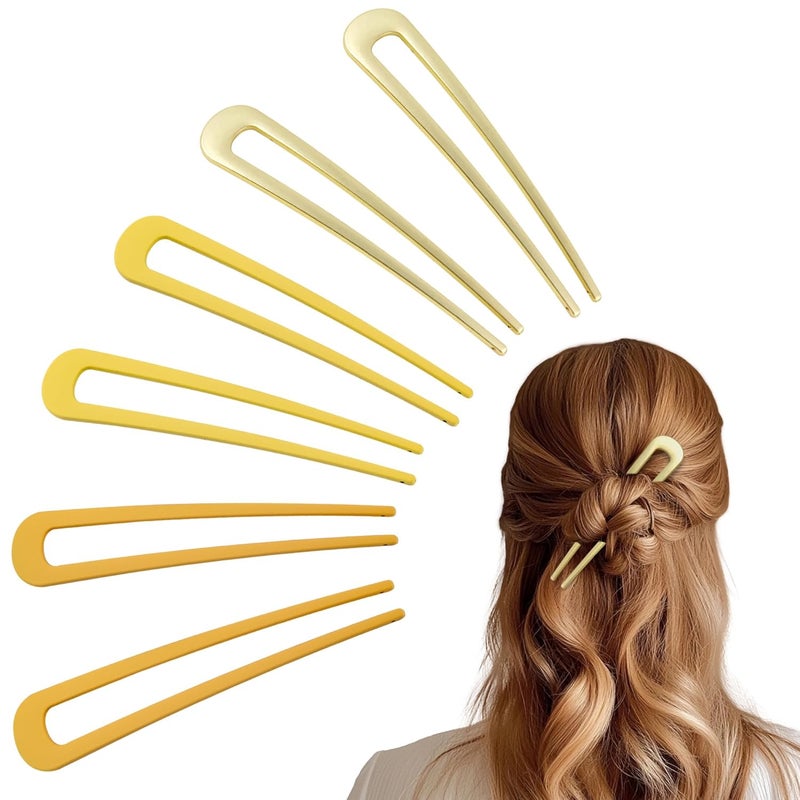 hisial 6Pcs Metal French Hair Pins for Women U Shape Sticks 3.9 Inch Vintage Fork for Hairstyle Accessories(Gold/Orange/Yellow) - Image 1